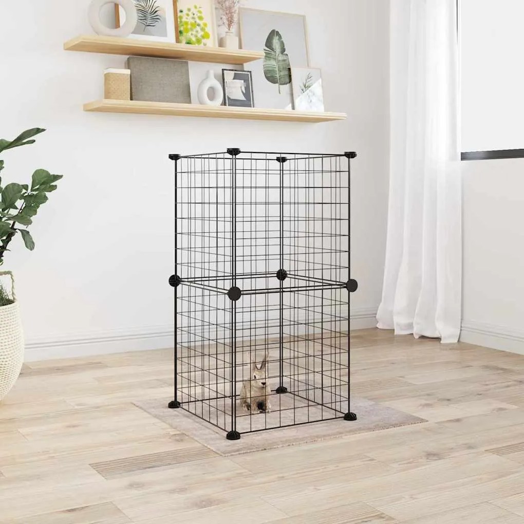 Gaiola p/ animais de estimação com 8 painéis 35x35 cm aço preto