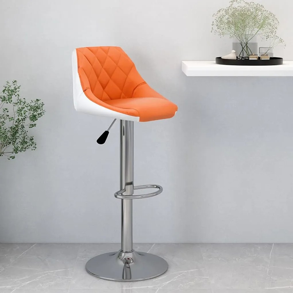 vidaXL Banco de bar couro artificial laranja e branco