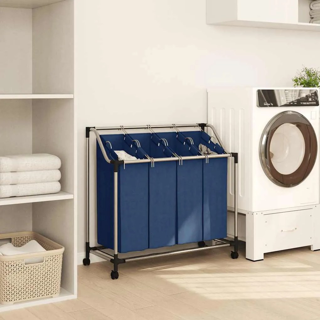 Separador de roupa suja com 4 sacos aço azul