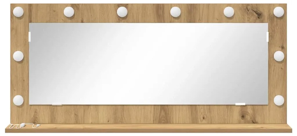 Espelho de Vaidade com Luzes LED Carvalho Artesanal 100x45x18 cm