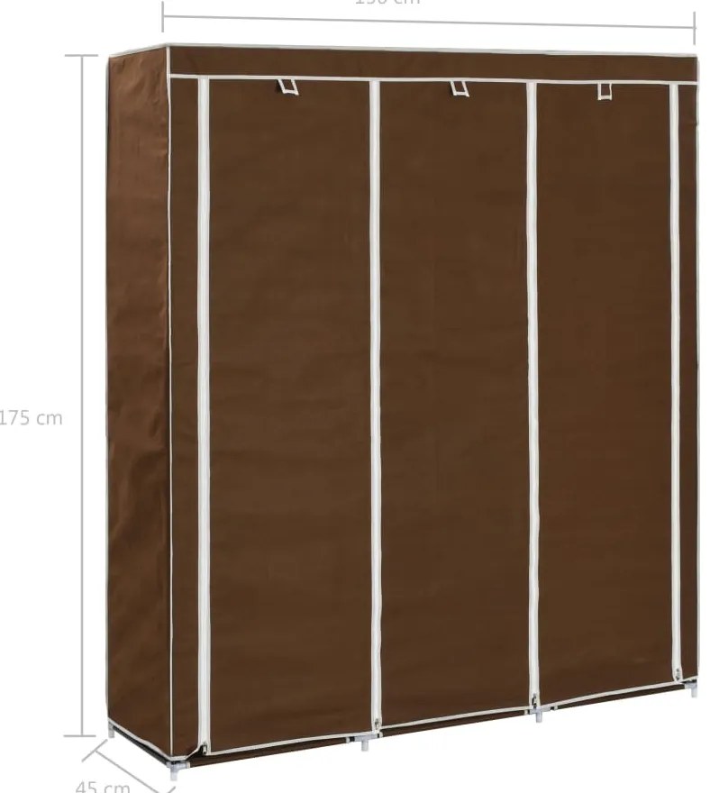 Roupeiro compartimentos e varões 150x45x175cm tecido castanho