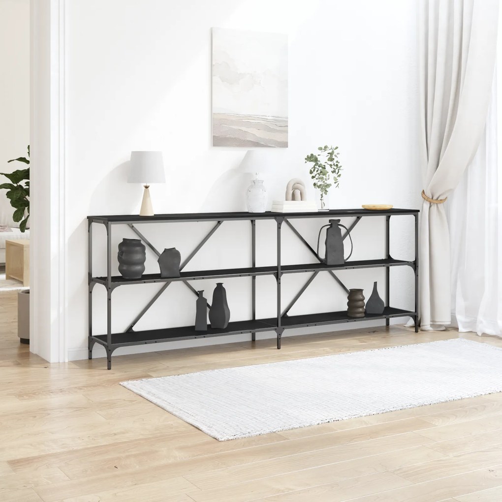 Mesa de Consola vidaXL Preto Carvalho 200x30x75 cm Madeira Revestida e Aço