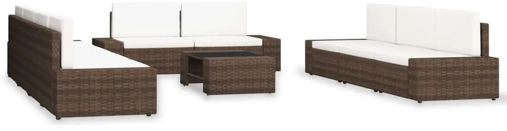 10 pcs conjunto lounge para jardim vime PE castanho
