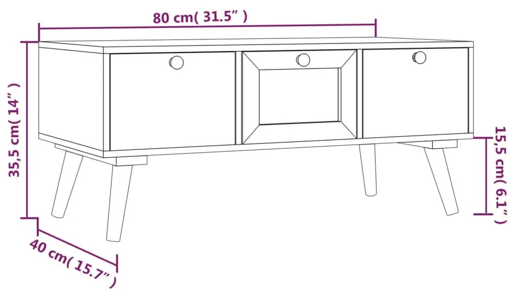 Mesa de centro c/ gavetas 80x40x35,5 cm derivados de madeira