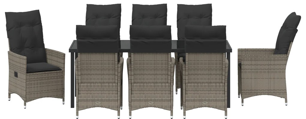 Conjunto de Jantar de Jardim de 9 Peças com Almofadas Cinza Polirattan