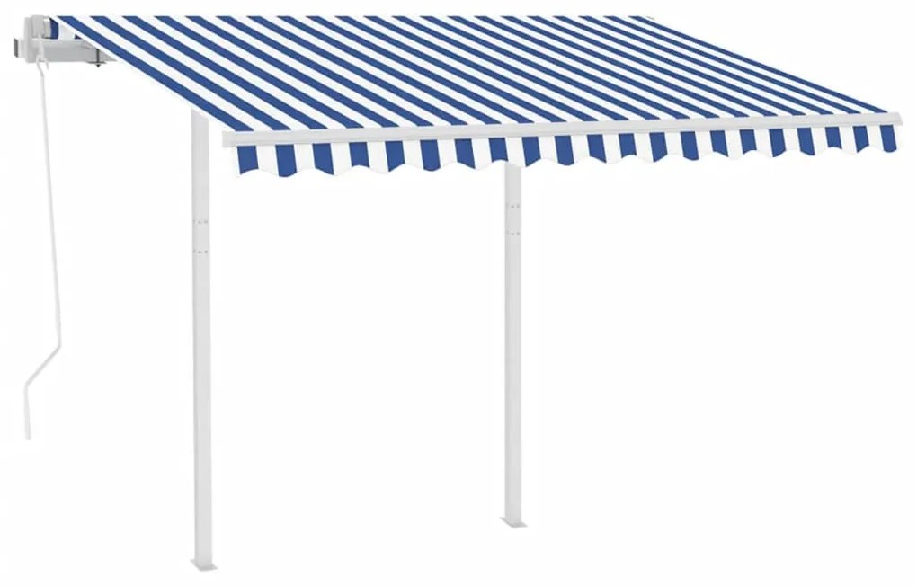 Toldo retrátil automático com postes 3,5x2,5 m azul e branco