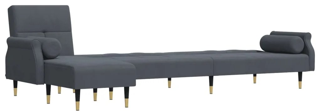 Sofá-cama em forma de L 271x140x70 cm veludo cinzento-escuro