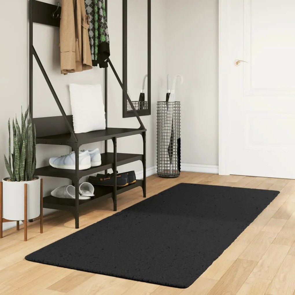 vidaXL Tapete pelo curto macio e lavável HUARTE 80x200 cm preto