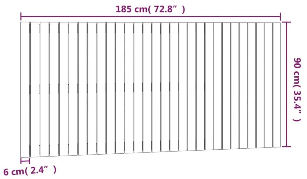 Cabeceira de parede 185x3x90 cm madeira de pinho maciça