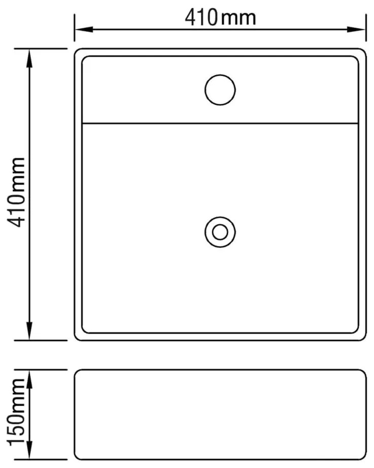 Lavatório cerâmica quadrado com orifício torneira/descarga, preto