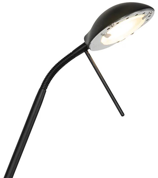 Candeeiro de pé moderno preto com luz de leitura incl. LED dim to warm - Diva Moderno