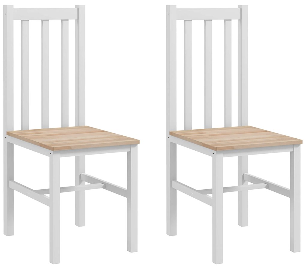 HOMCOM Conjunto de 2 Cadeiras para Sala de Jantar Cadeiras de Jantar com Encosto de Ripas Estrutura de Madeira 38,5x47,5x99 cm Branco | Aosom Portugal
