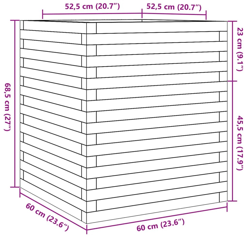 Vaso/floreira de jardim 60x60x68,5 cm pinho maciço castanho mel