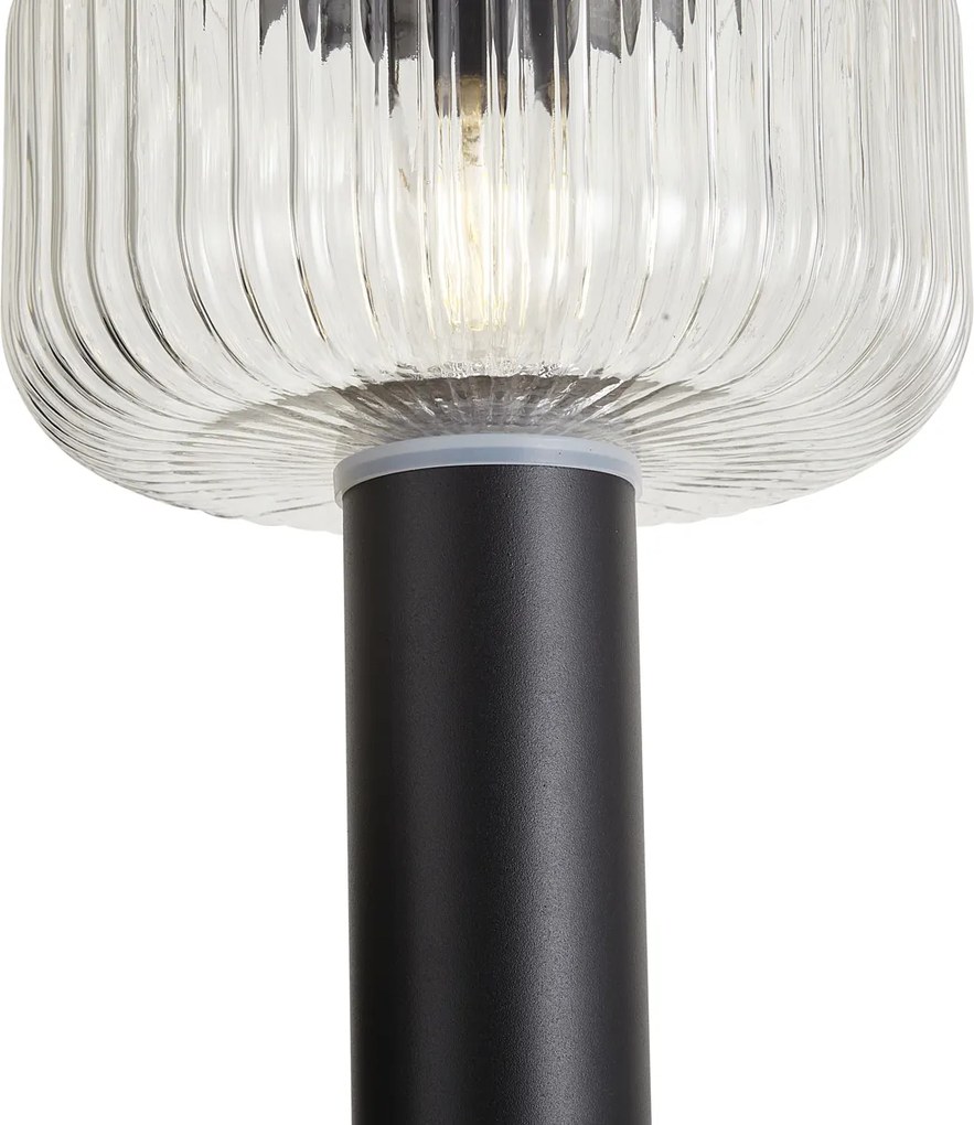 Balizador moderno para exterior preto com vidro canelado incluindo LED Solar IP65 - Ribble Mushroom