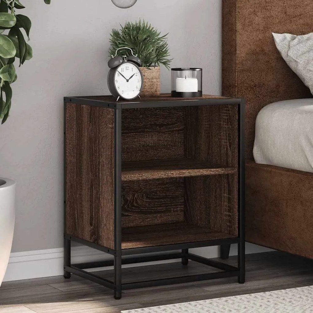vidaXL Mesa de cabeceira carvalho castanho 40x31x50 cm madeira e metal