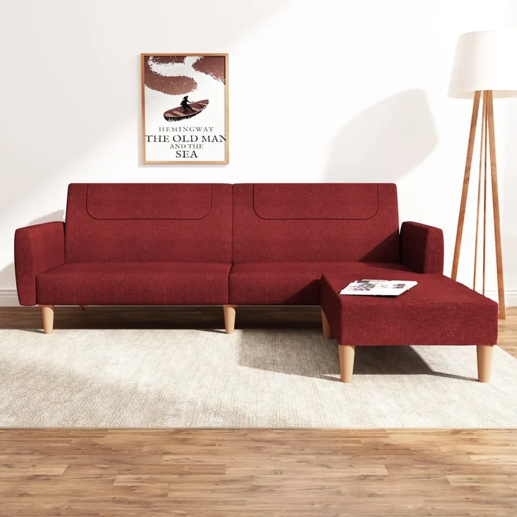 3080596 vidaXL Sofá-cama de 2 lugares com apoio de pés tecido vermelho tinto