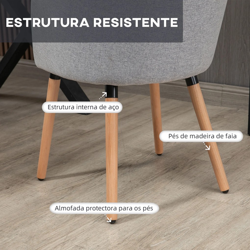 HOMCOM Cadeira de Sala de Jantar Cadeira Estofada em Linho Sintético com Apoio para os Braços e Pés de Madeira para Escritório Dormitório Carga 120kg 57x56x72cm Cinza