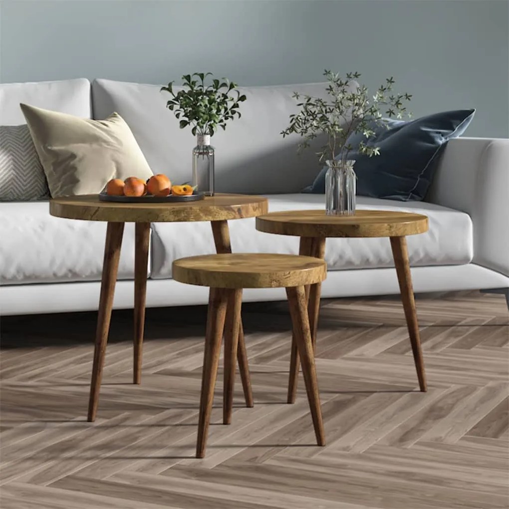 vidaXL Conjunto mesas de apoio 3 pcs MDF e ferro castanho-escuro