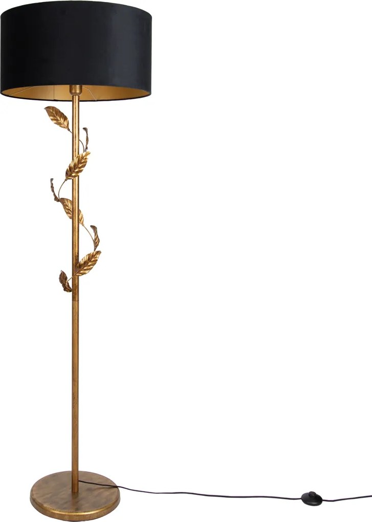 Candeeiro de pé dourado com abajur preto e interior dourado 50cm - Linden