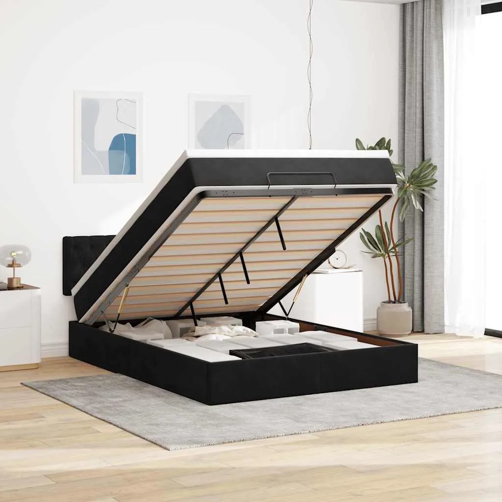 vidaXL Estrutura de cama otomana com colchão 140x200 cm veludo preto