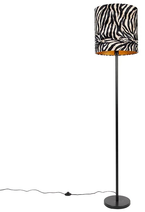Candeeiro de pé moderno preto com abajur em tecido zebra 40 cm - Simplo Moderno