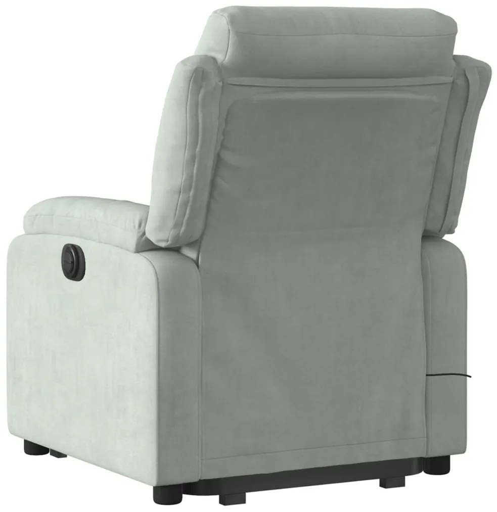 Poltrona de massagens reclinável elétrica veludo cinzento-claro