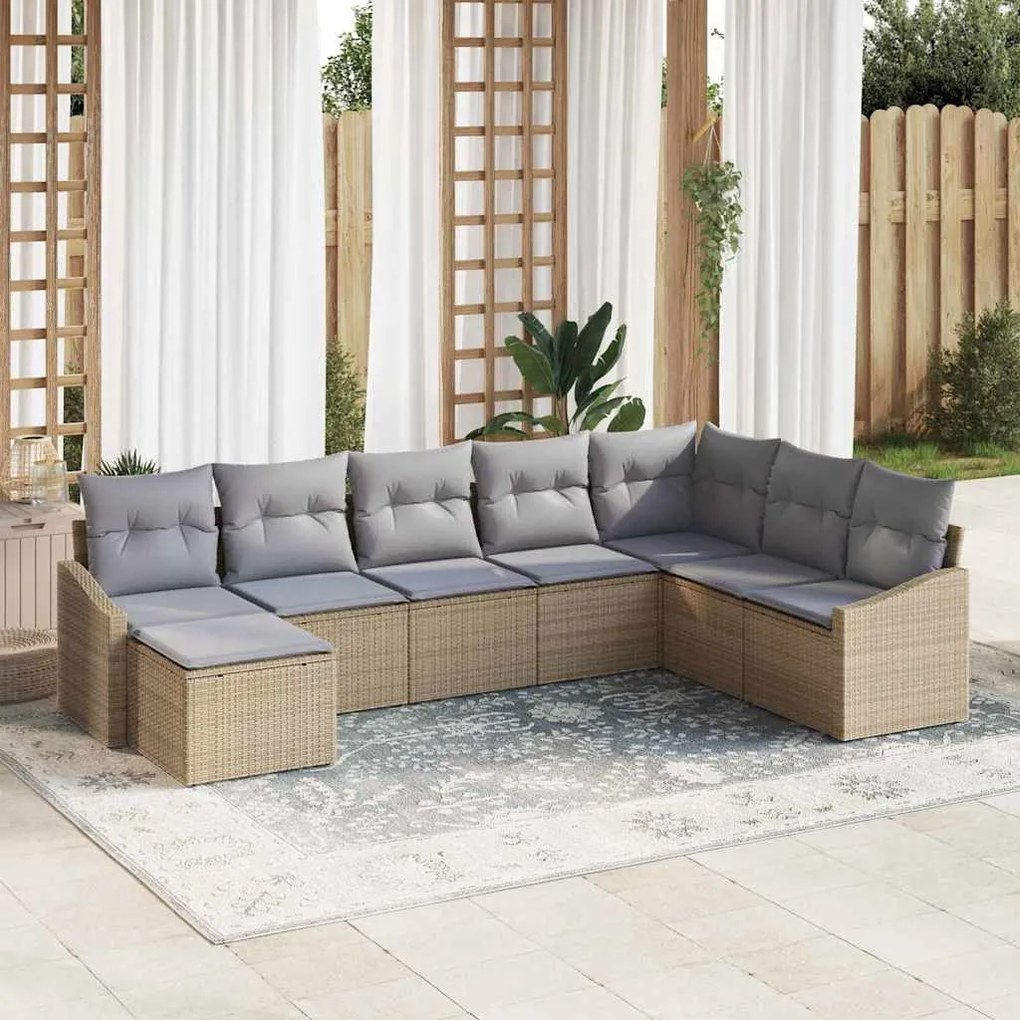 Conjunto de Sofá de Jardim de 8 Peças com Almofadas Bege em Rattan