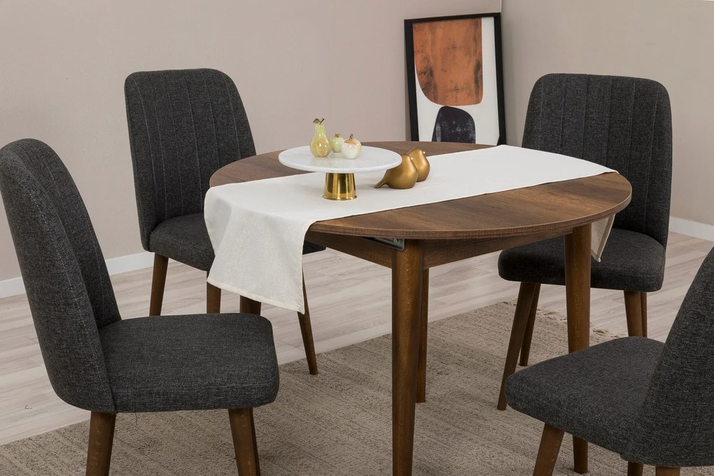 Conjunto de Mesa de Jantar Extensível e Cadeiras Vina – Antracite e No