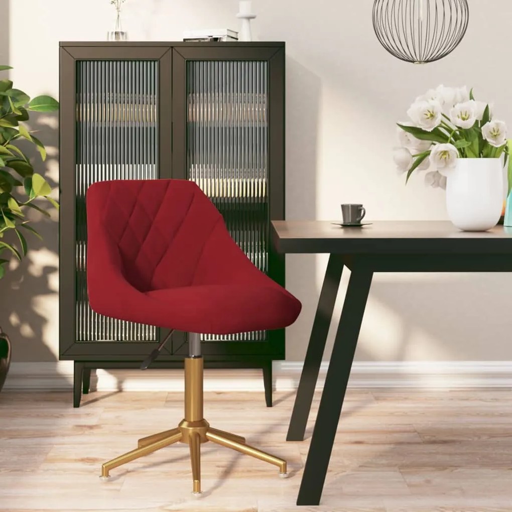 vidaXL Cadeira de jantar giratória veludo vermelho tinto