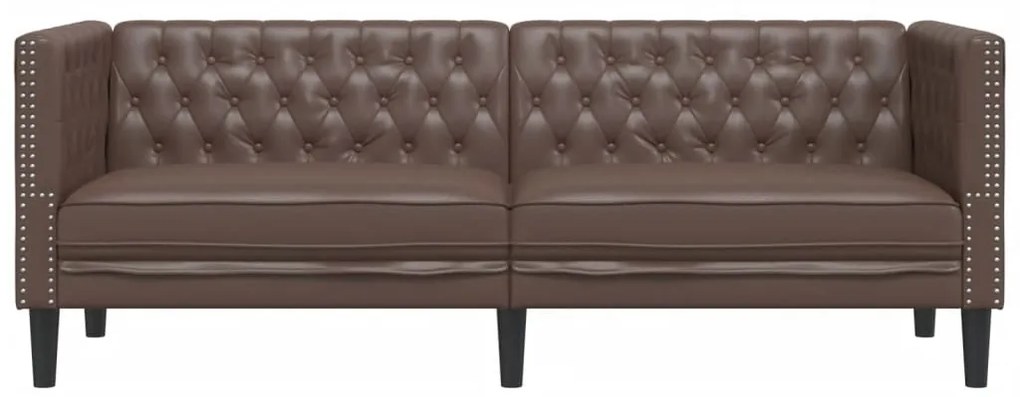 Sofá chesterfield 3 lugares couro artificial castanho