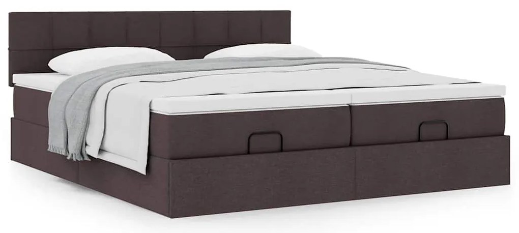 Estrutura de cama otomana com colchões tecido castanho escuro