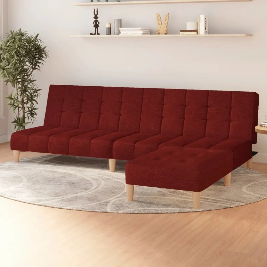 vidaXL Sofá-cama de 2 lugares com apoio de pés tecido vermelho tinto