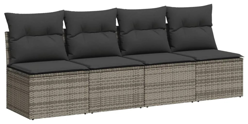 9 pcs conjunto sofás p/ jardim com almofadões vime PE cinzento