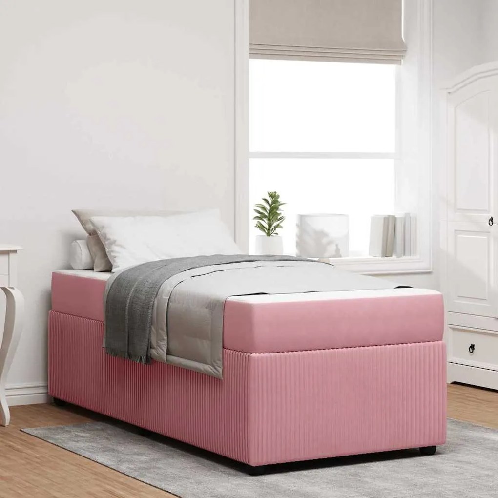 vidaXL Estrutura de cama com colchão Outros Rosa 90 x 190 cm Veludo