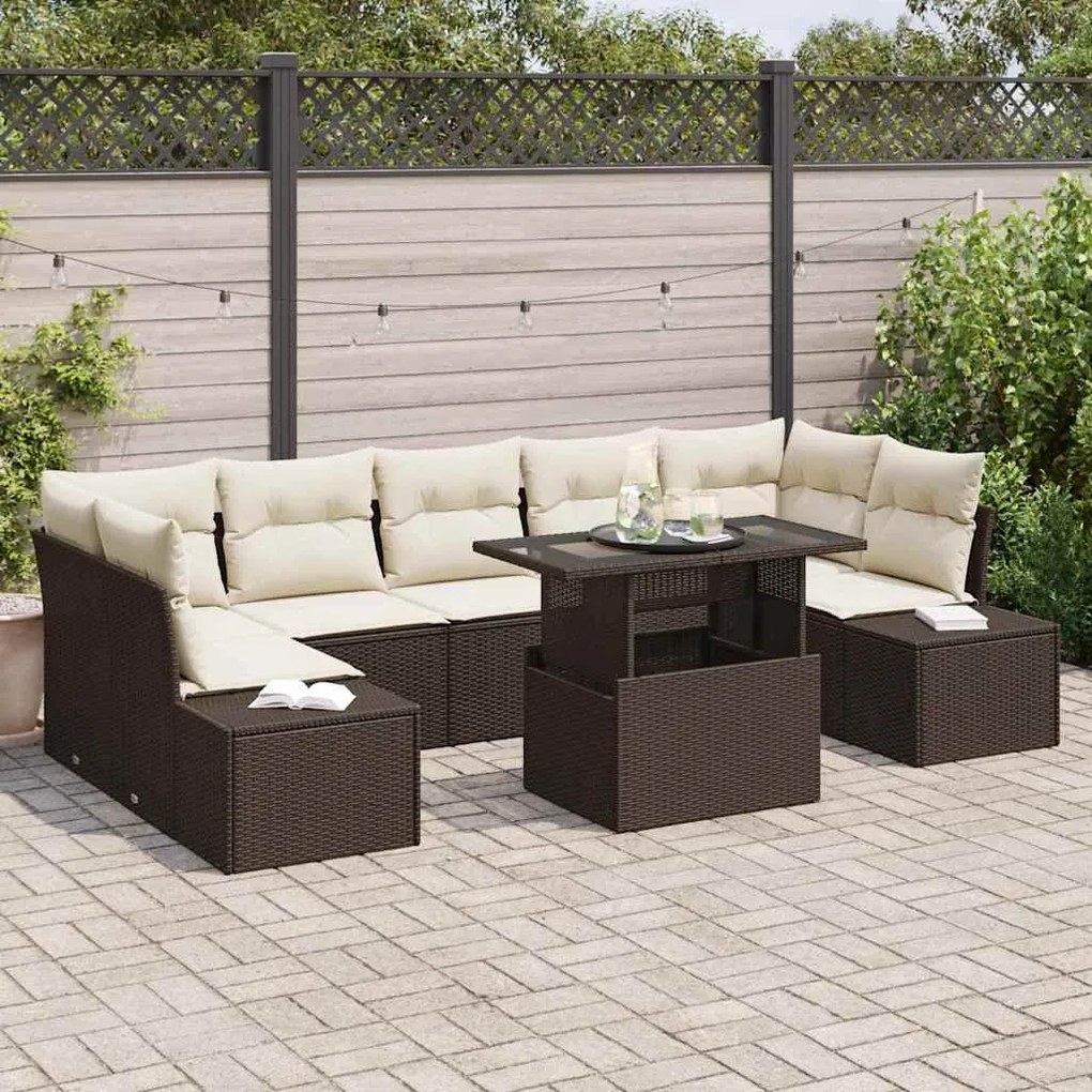 vidaXL Conjunto de Sofá de Jardim de 8 Peças com Almofadas Marrons em Rattan Sintético