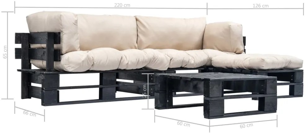 Sofás de paletes jardim 4 pcs almofadões cor areia madeira