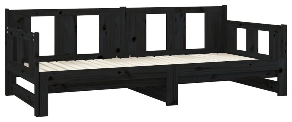 Estrutura sofá-cama de puxar 2x(90x200) cm pinho maciço preto