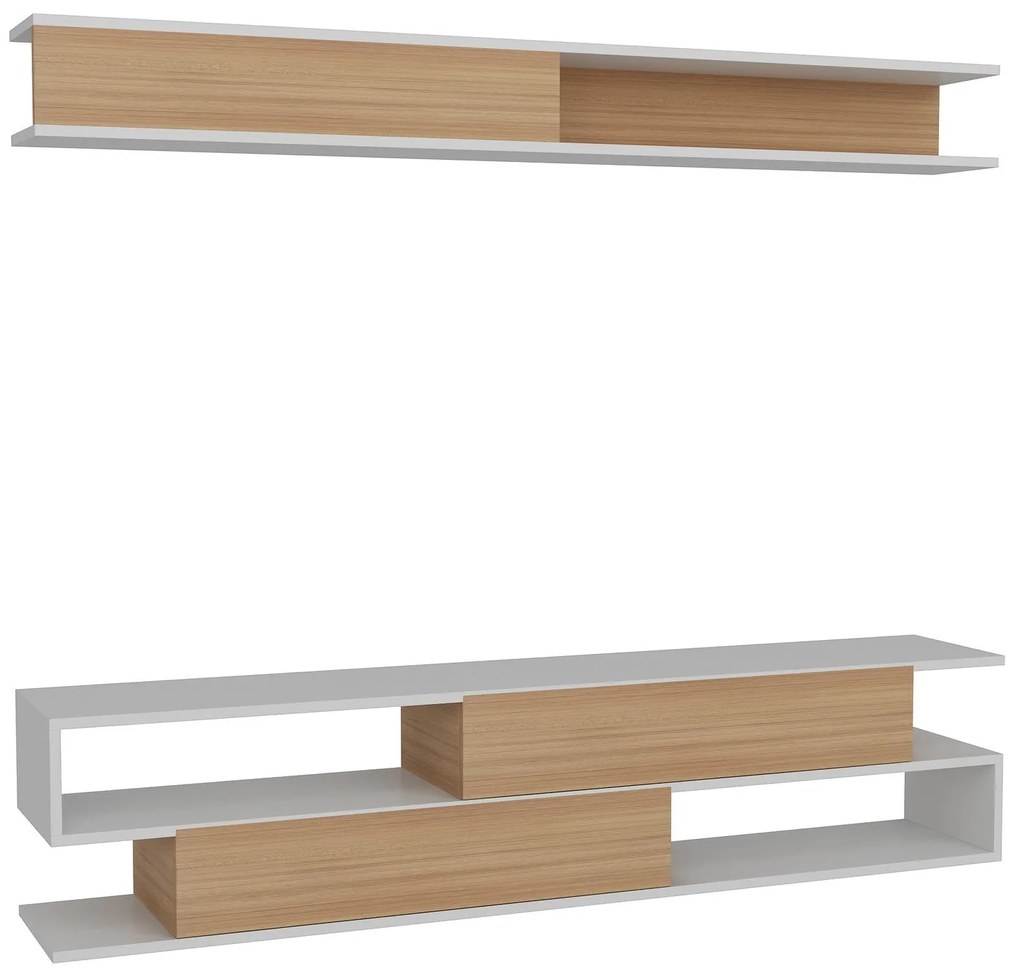 Móvel TV Sims – Branco e Teca – 176x39x31,5 cm