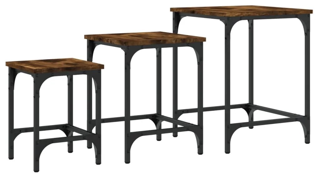 Mesas de centro encastrar 3 pcs deriv. madeira carvalho fumado