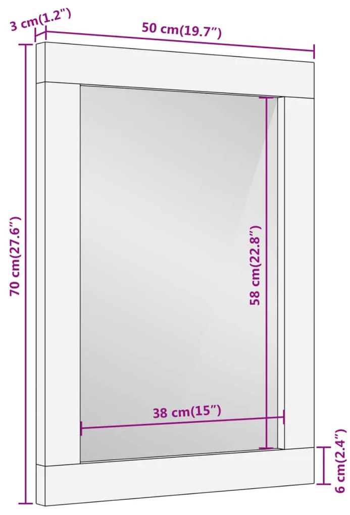 Espelho casa de banho 50x70x3cm mangueira maciça/vidro castanho