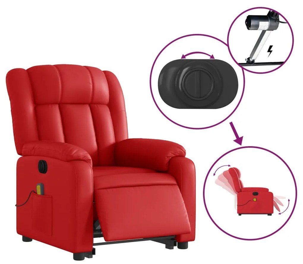 Poltrona reclinável elevatória elétrica couro artif. vermelho