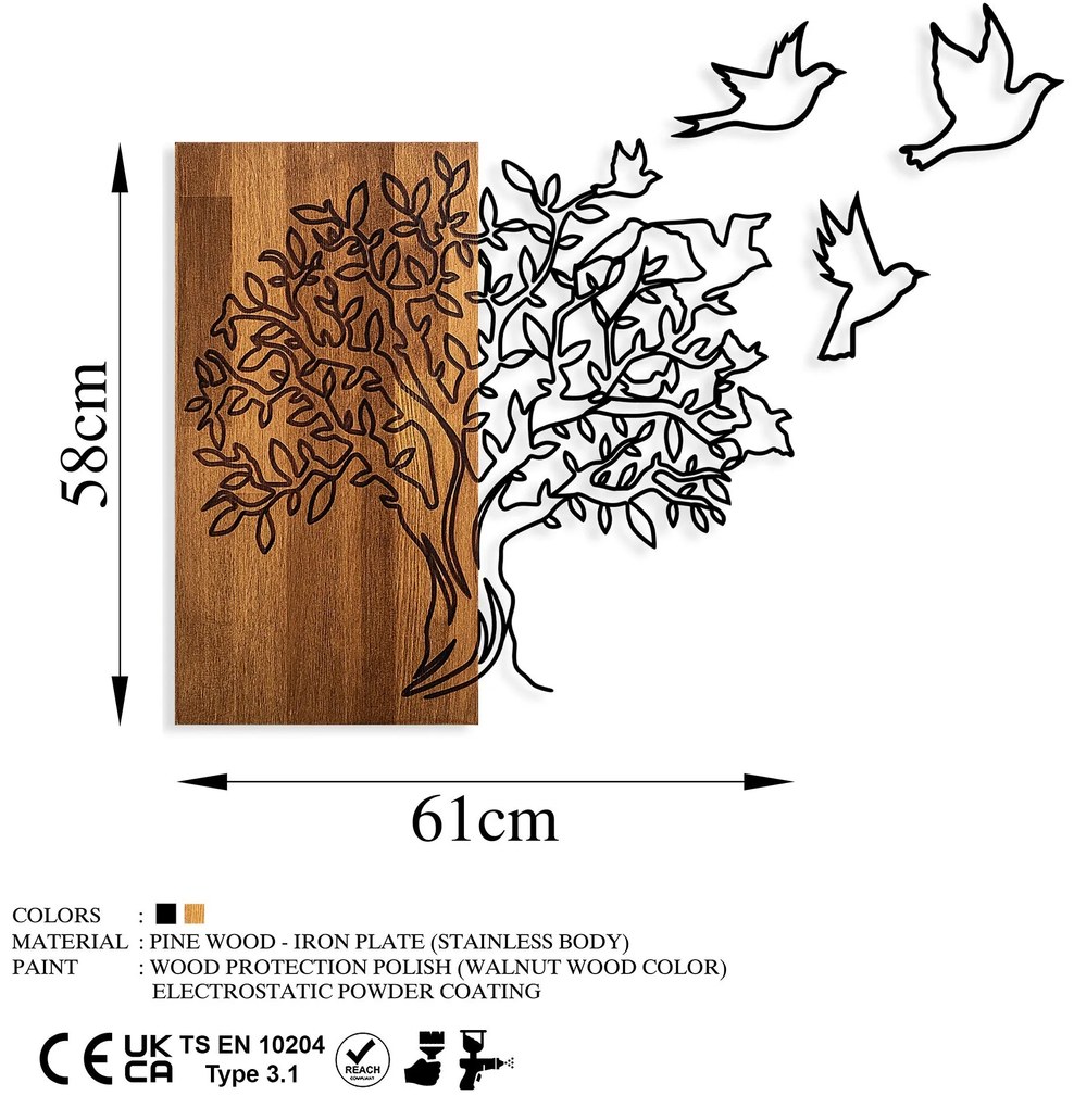 Acessório Decorativo de Parede Ma-391 – Nogueira e Preto – 61 x 58 cm