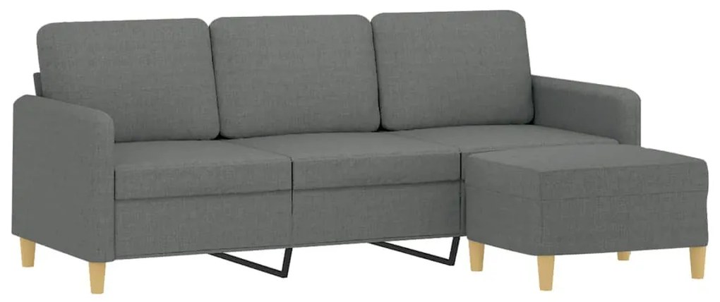 Sofá de 3 lugares com apoio de pés 180 cm tecido cinza-escuro