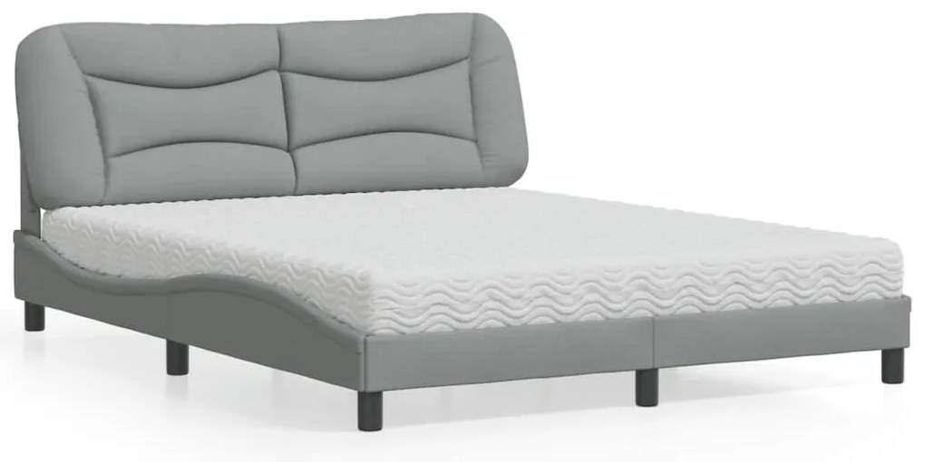 vidaXL Cama com colchão 160x200 cm tecido cinzento-claro
