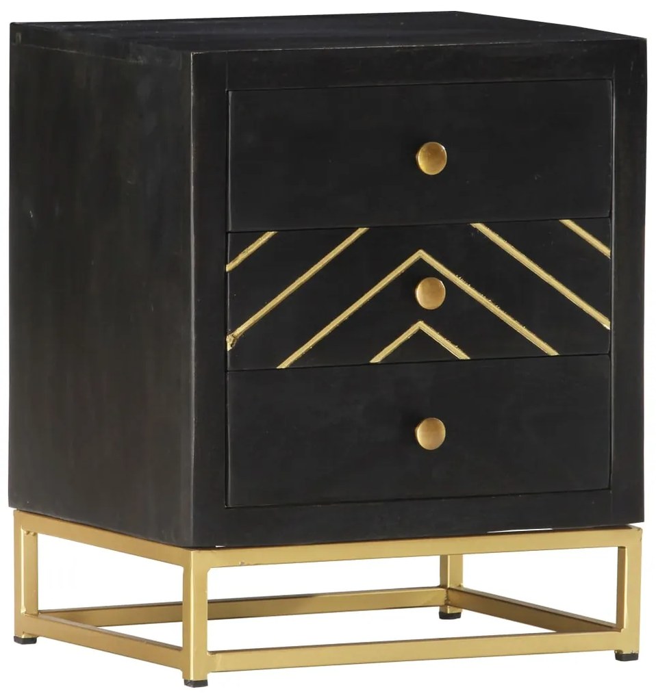 Mesa de cabeceira 40x30x50 cm mangueira maciça preto e dourado