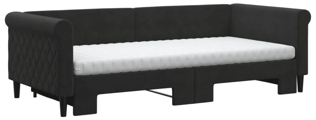 Sofá-cama com gavetão e colchões 90x200 cm veludo preto