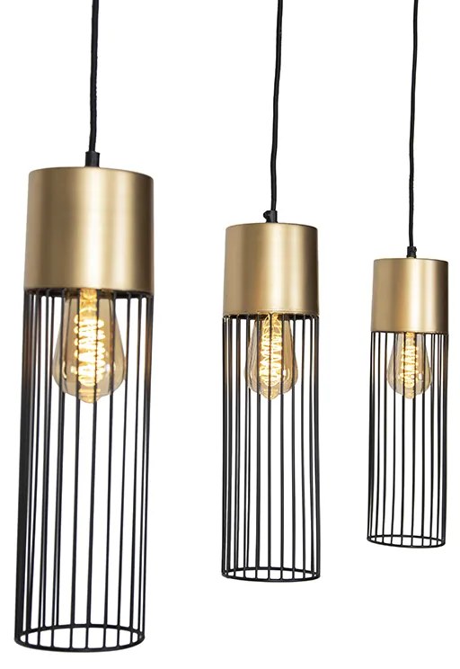 Candeeiro suspenso de design preto com 3 luzes douradas - Maura Design