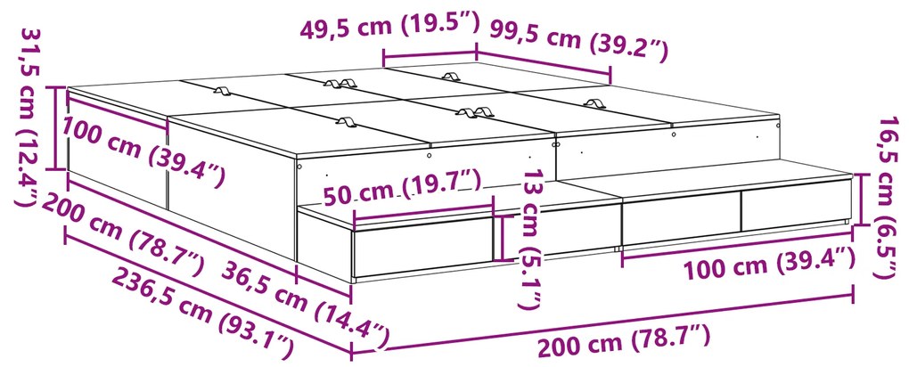 Cama de Armazenamento Branca 200x200 cm