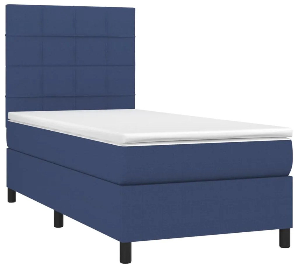 Cama box spring c/ colchão e LED 80x200 cm tecido azul