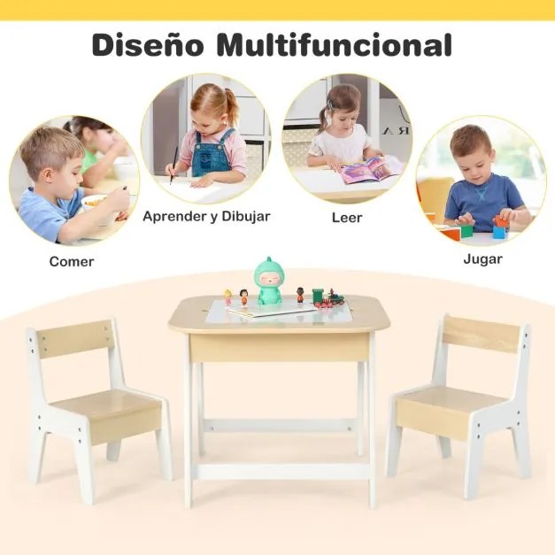 Conjunto de mesa e cadeira para crianças de actividades com arrumação oculta Natural